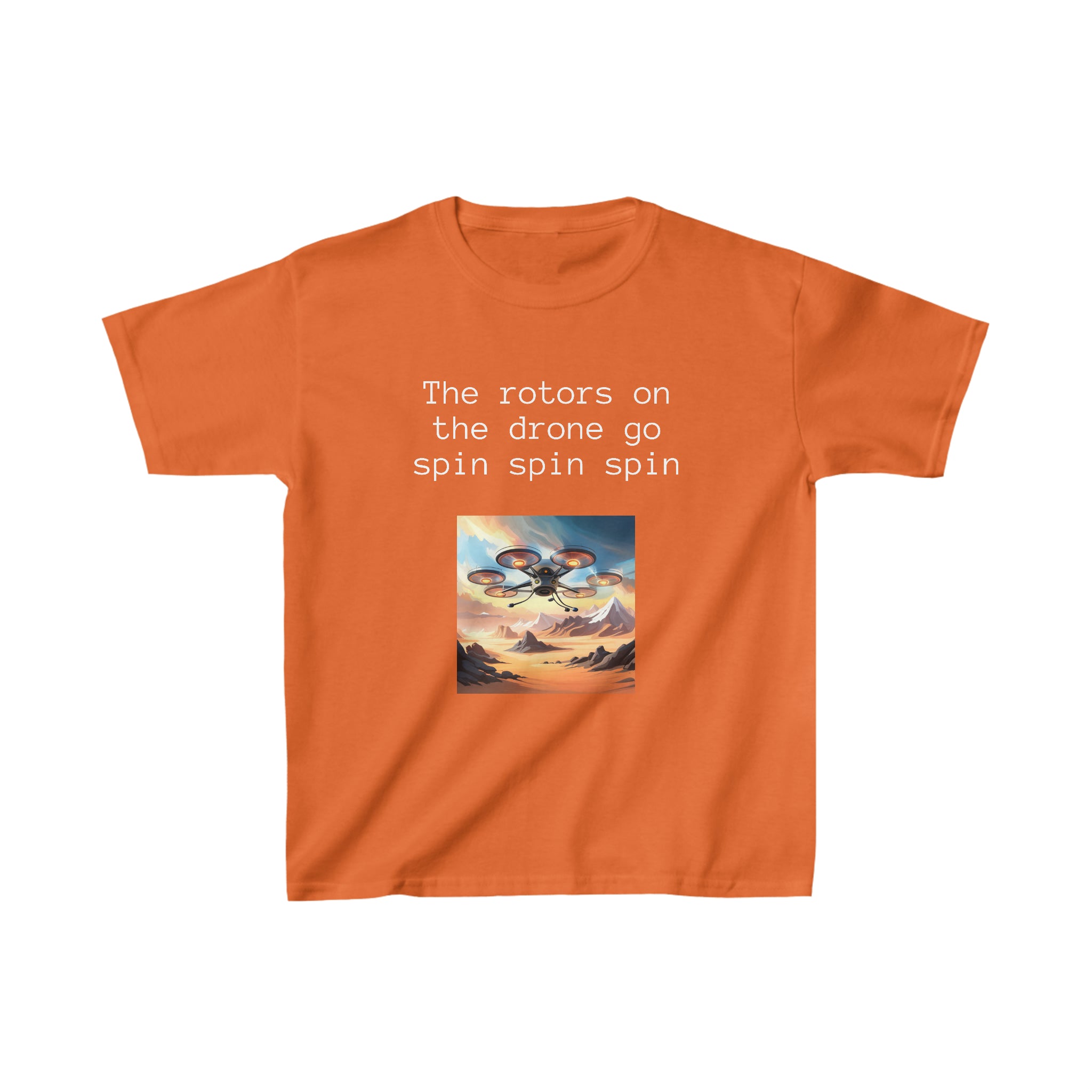 The rotors on the drone go spin spin spin (Kids Heavy Cotton™ Tee)