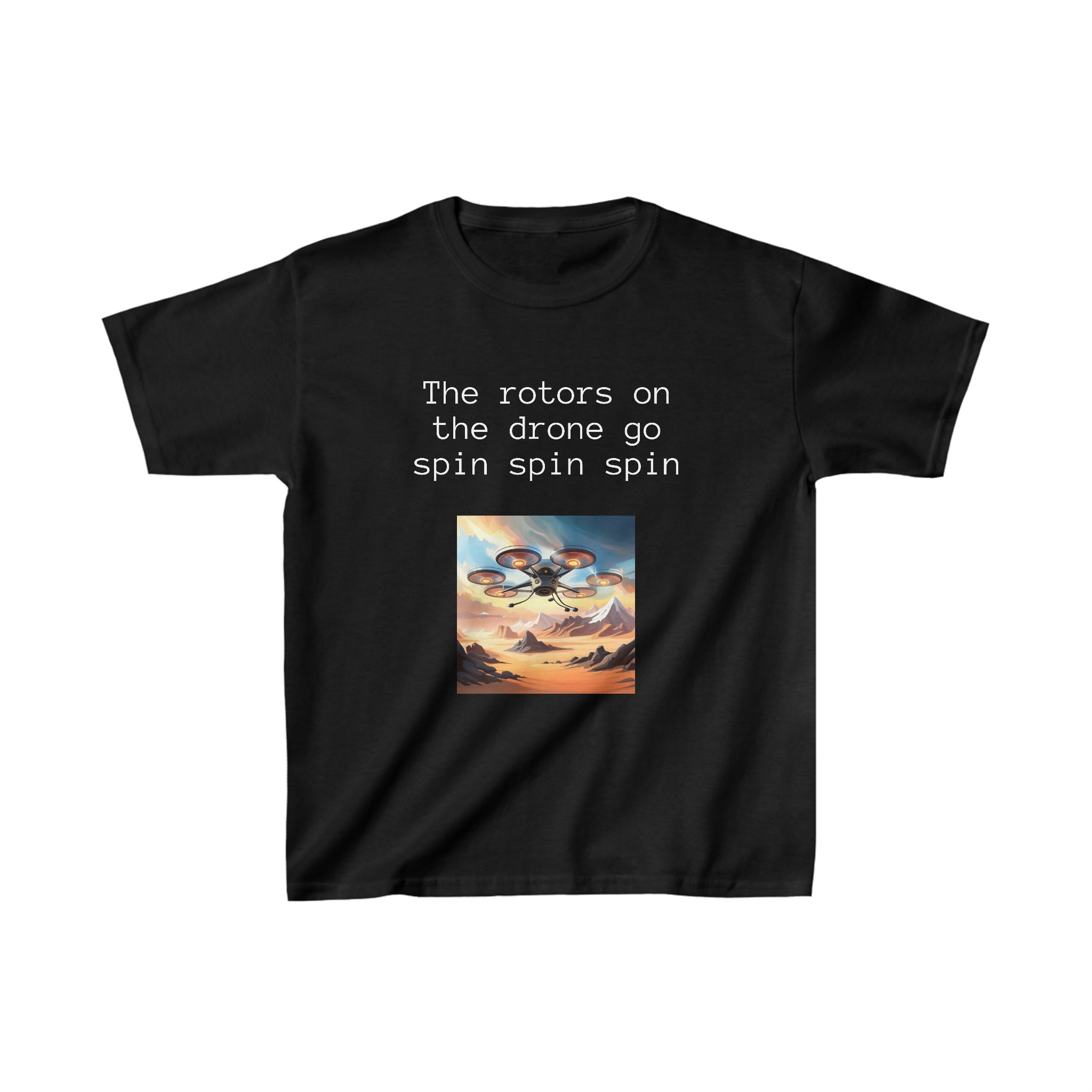 The rotors on the drone go spin spin spin (Kids Heavy Cotton™ Tee)