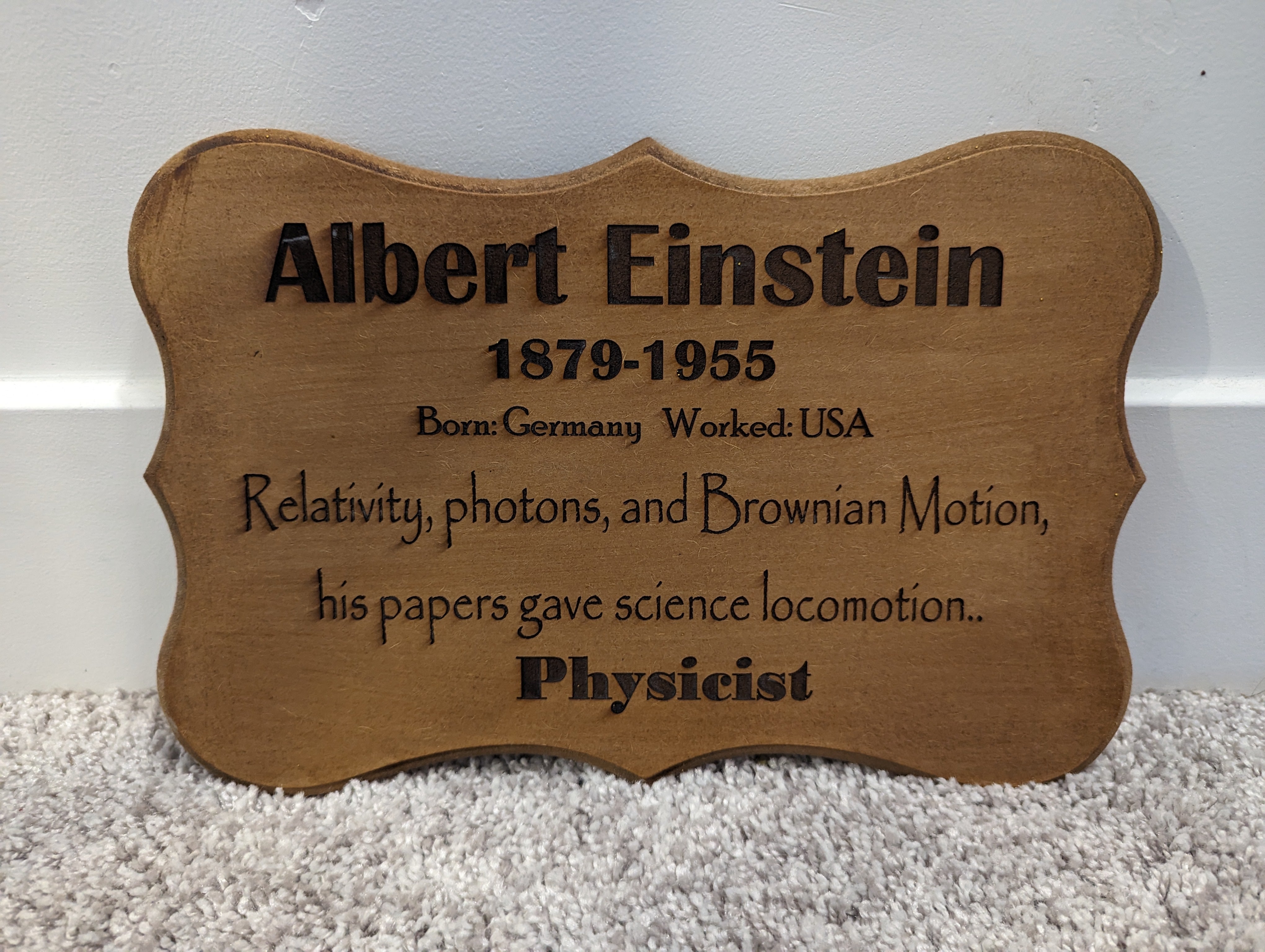 Albert Einstein engraving plaque